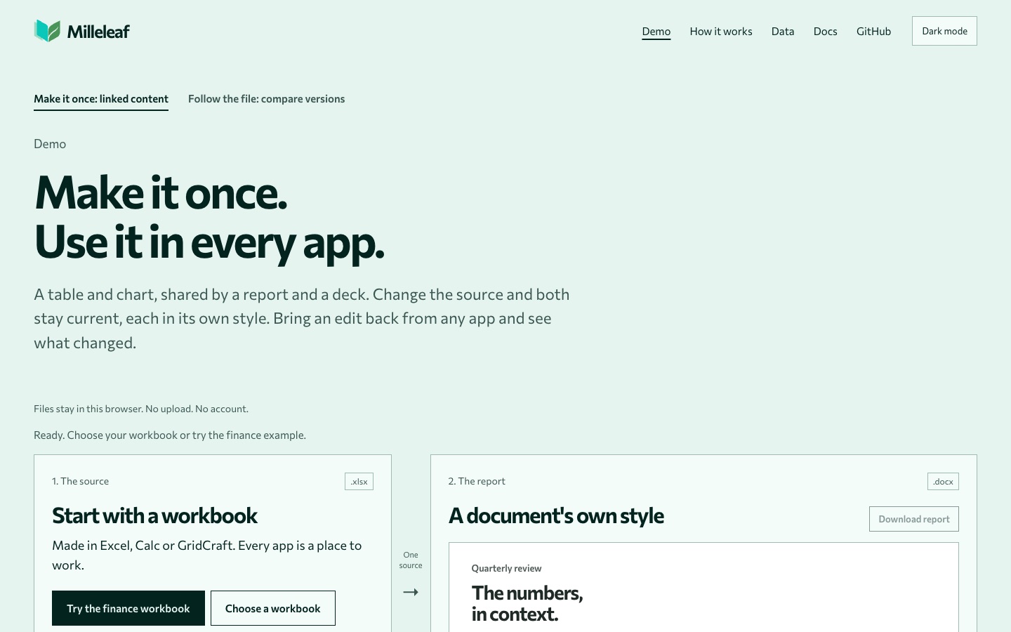 The flow demo, ready: start with a workbook.